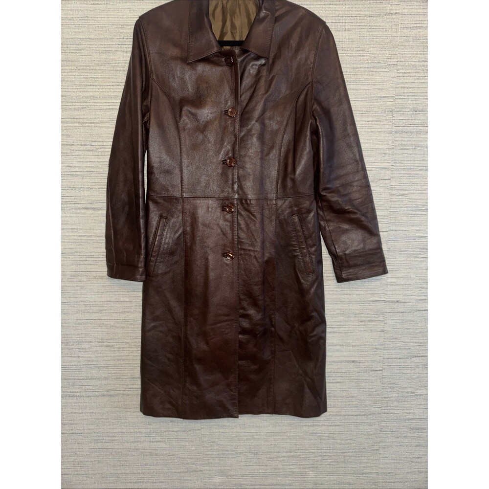 Vintage Lambskin Leather Trenchcoat Brown Women's Size M - Picture 6 of 8